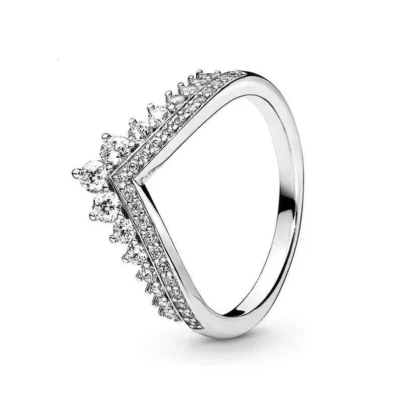 925 Sterling Silver Sparkling Exquisite Crown Heart-Shaped Square Diamond Ring Ladies Valentines Charm Jewelry y250730