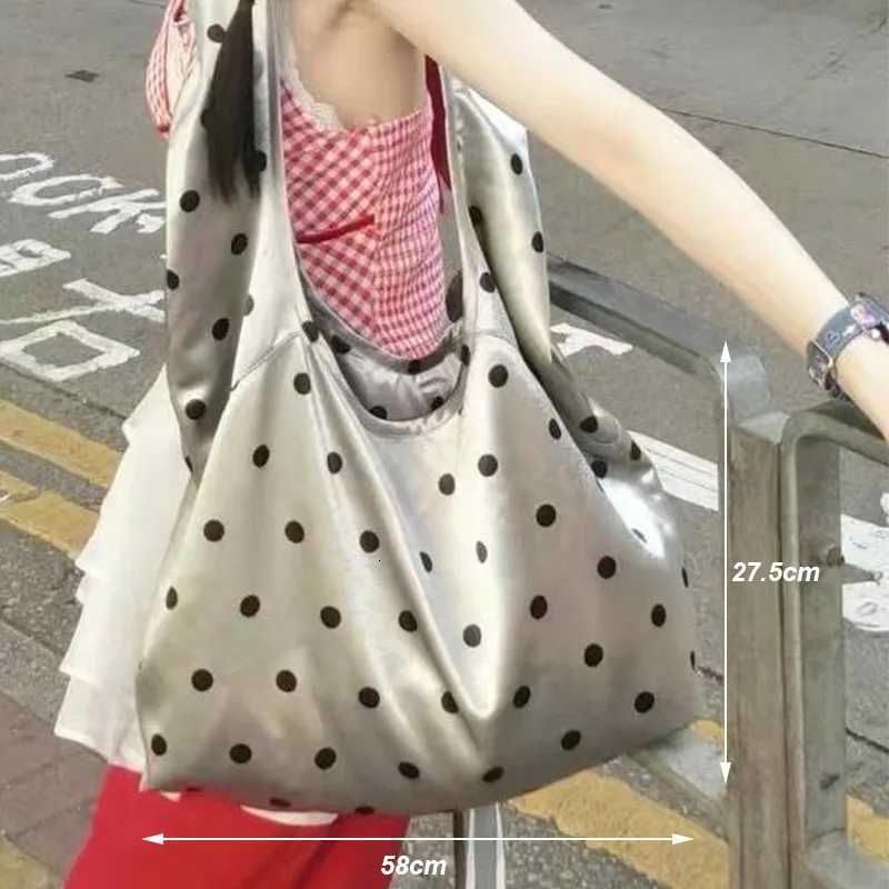 Y2k s Satin Polka Dot Shoulder BagCasual Chic HandbagWomen Large Capacity Tote BagKorean Style Everyday Commuter Purse Y250730