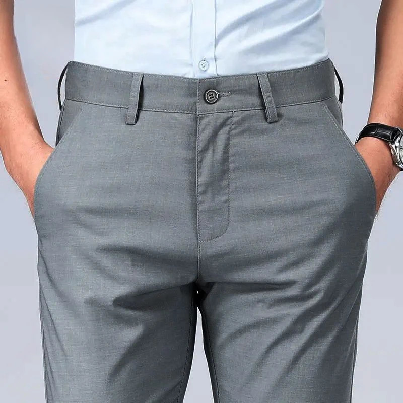 Linen Trousers for Men Straight Social Tailoring Business Fabric Antiwrinkle Vintage Man Suits Pants Slacks Spring Clothes Up 250731