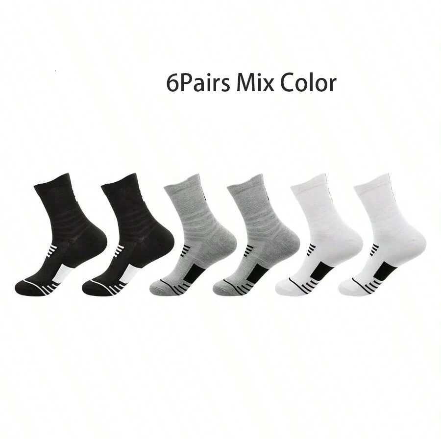 6 Pairs Men Basketball Socks Sports Socks Casual Soft Running Summer Sweat Absorbing Breathable Male Socks Z250731