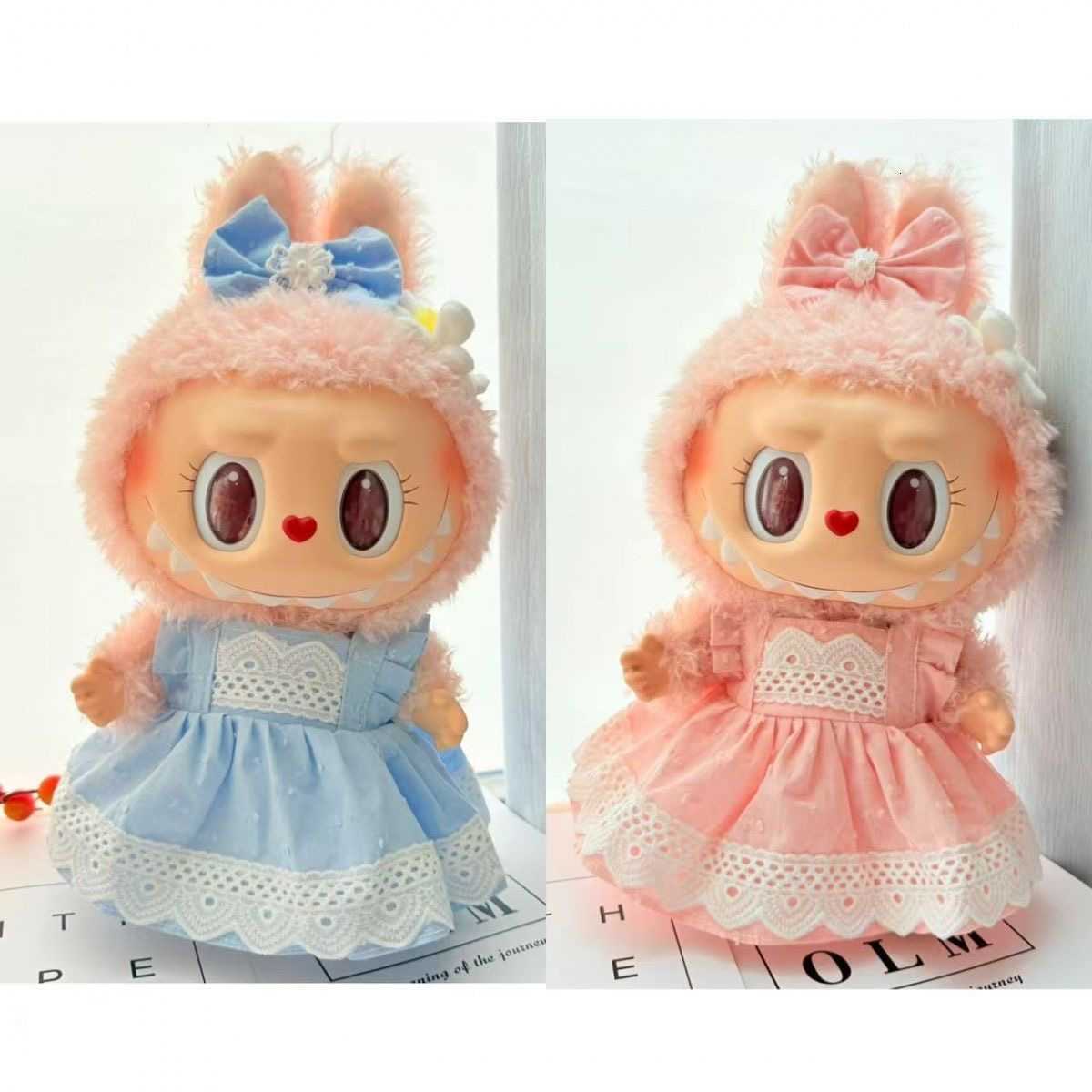 38cm Labubu plush doll clothing - MOKOKO sweet pink and blue lace dress for the Labubu doll