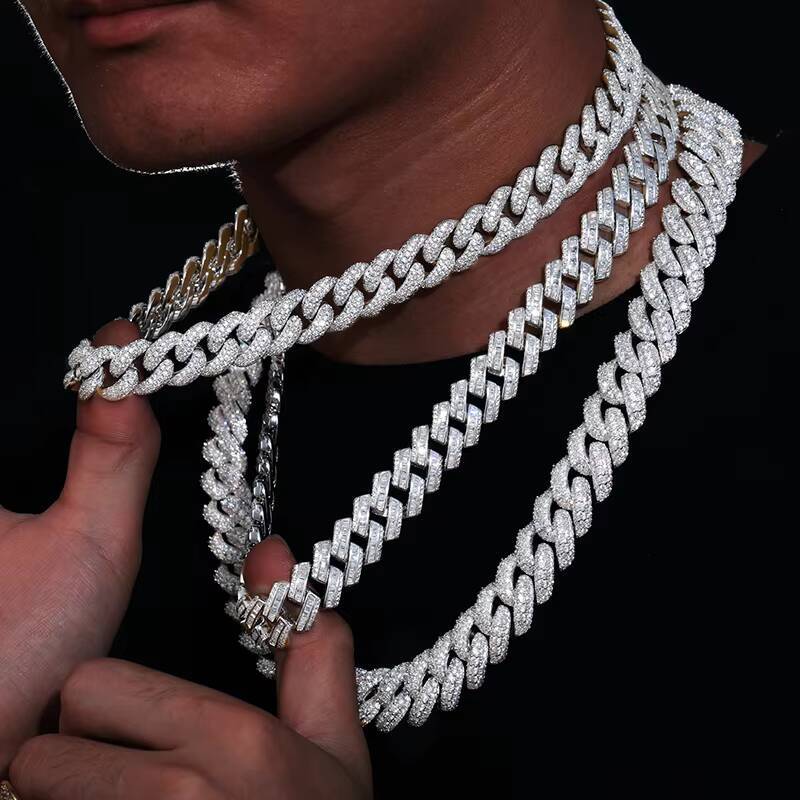 Factory Price Pass Diamond Tester 14mm 925 Sterling Silver VVS Moissanite Diamond Miami Cuban Link Chain Necklace