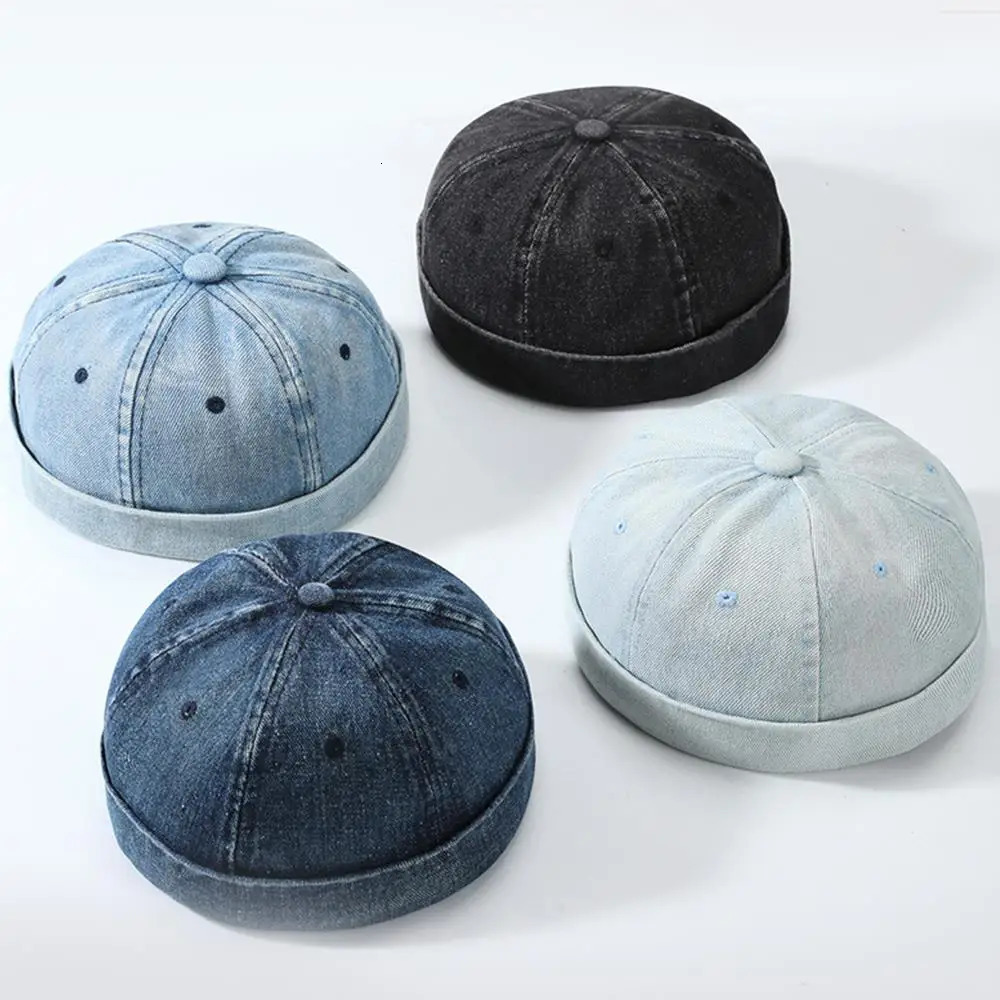 Unisex Denim Beanie Hats Dome Melon Hip Hop Caps Brimless Hat Vintage Streetwear Skullcap Bonnet Docker Cap Adjustable Dad Hat 250730