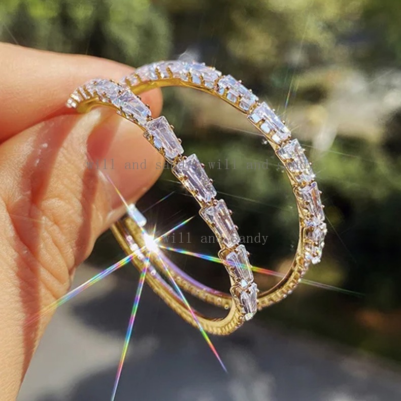 Cubic Zirconia Diamond Hoop Earrings Charm Designer Jewelry Gold 925 Silver Iced Out Heart Square Buckle Clip Dangle Earrings Stud Cuff for Woman Gift