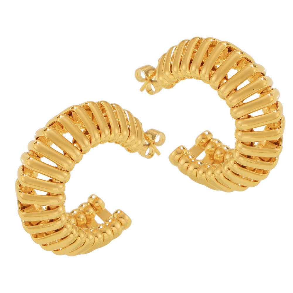 18K Gold-plated Copper Material Women's Earrings Free Shipping Designer Luxury Jewelry European And American INS Style C-shaped Spring Hollow Wir