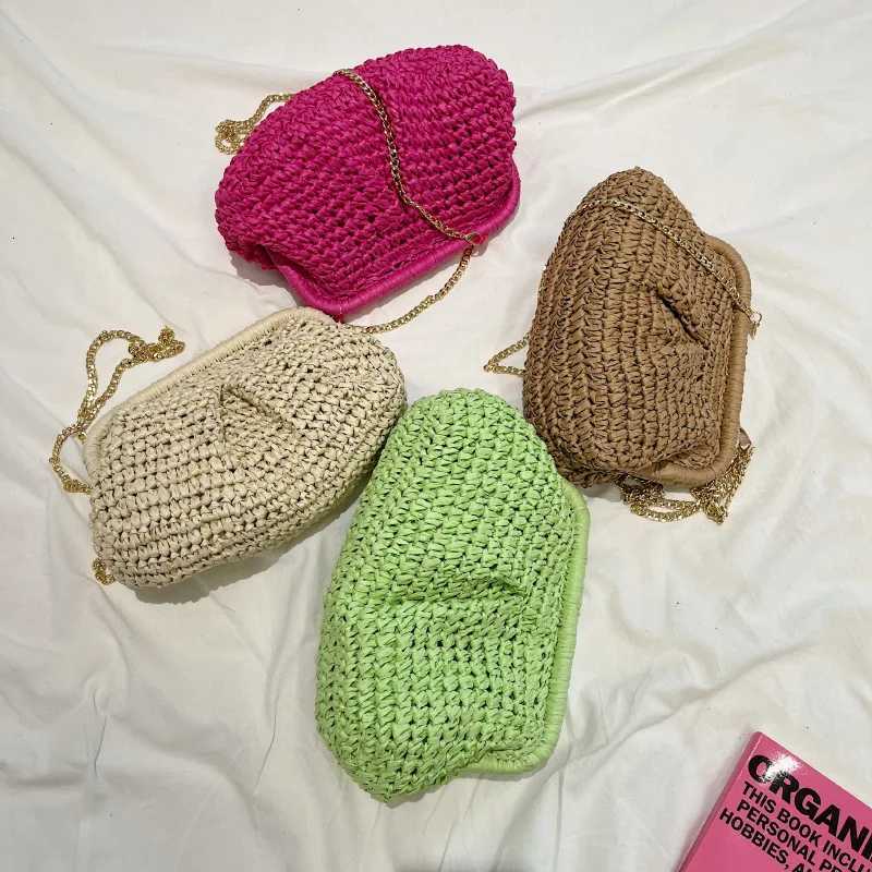 Gusure Summer Designer Shoulder Crossbody Bag Straw Weaving Clutch Purse Women Dumpling Crossbody Beach Bag Fashon Cloud Pouch Y250730