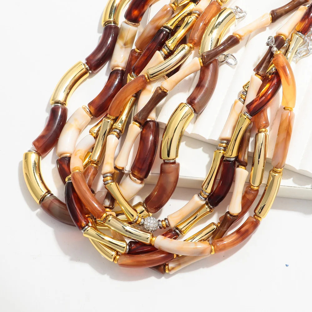 Vintage Acrylic Bamboo Beads Choker Necklace for Women Bohemian Resin Chunky Tube Collar Necklaces Accessories Jewelry 250729
