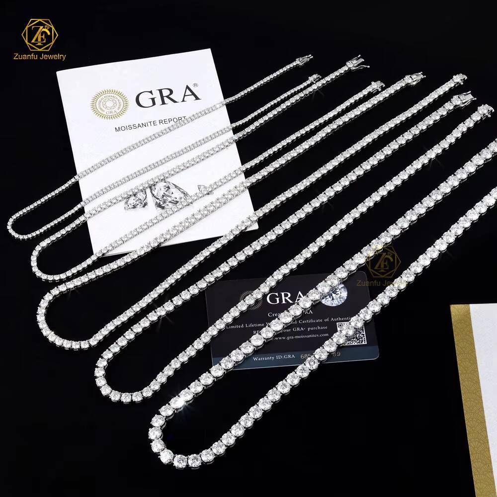925 Sterling Silver Moissanite Necklace Hiphop Jewelry Ice Out Chain with Diamond GRA VVS Moissanite Tennis Link Chain