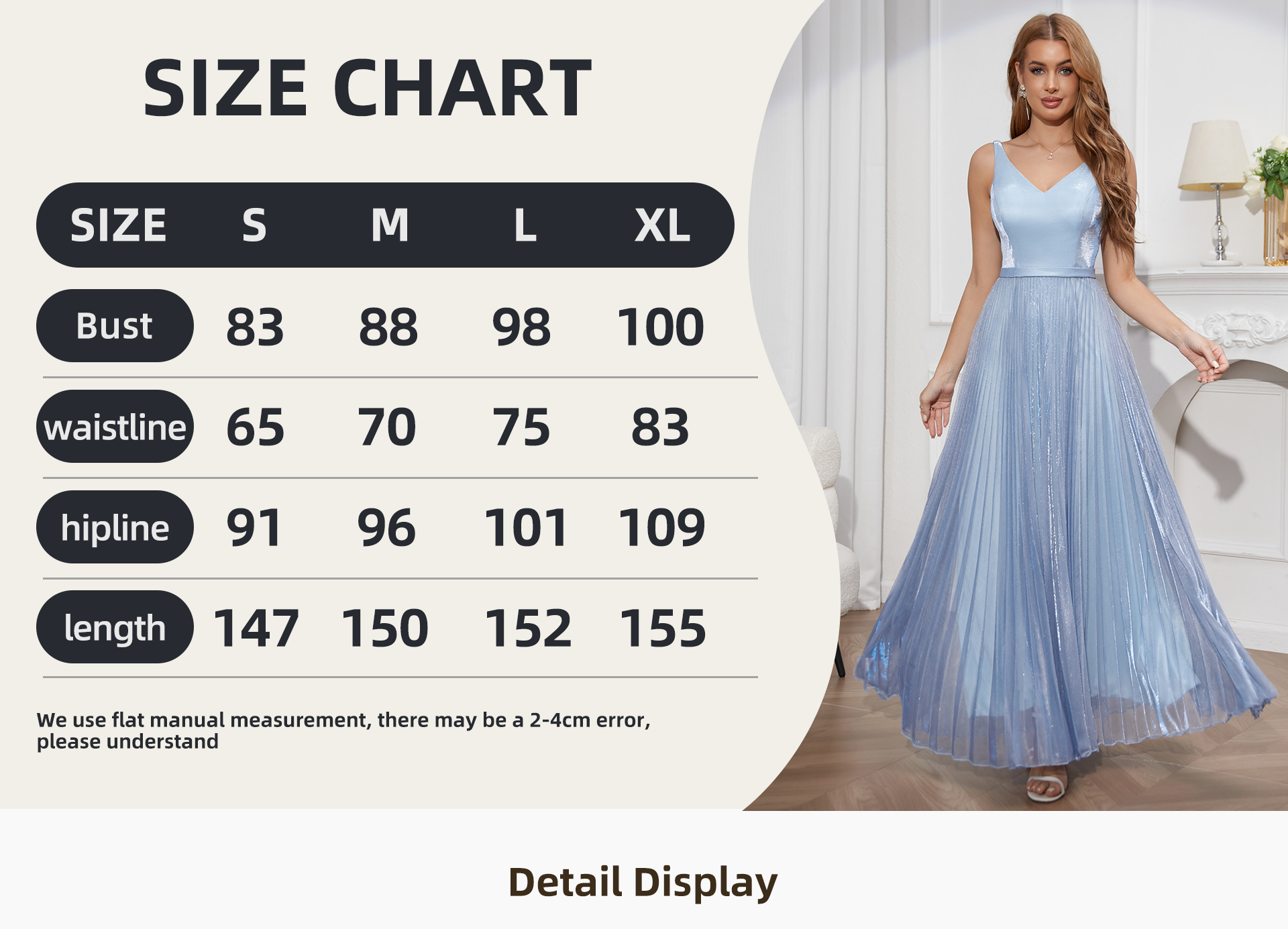 Prom Dresses Summer new light blue halter V-neck evening dress, women's satin cinched waist, pleated sequined large skirt, banquet and bridesmaid