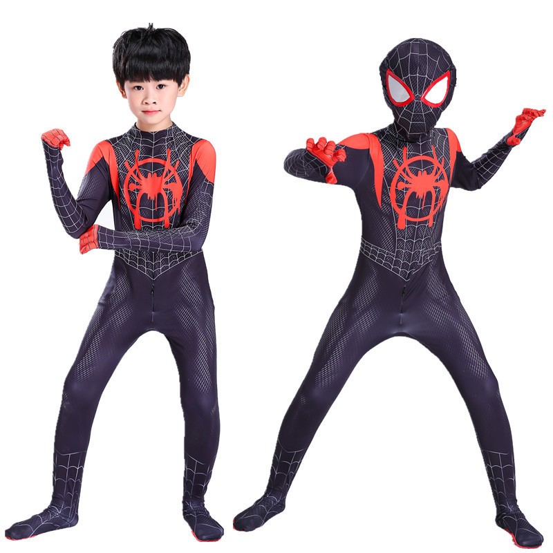 Children's dark night hero style one-piece tight-fitting suit black and red spider web pattern cosplay performance costume