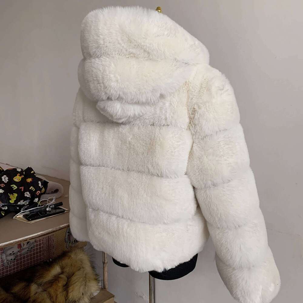 LHXDW Winter Warm Fake fox fur hooded coat Thick Faux Fur Hooded Jacket luxury women's winter fur coat High Quality