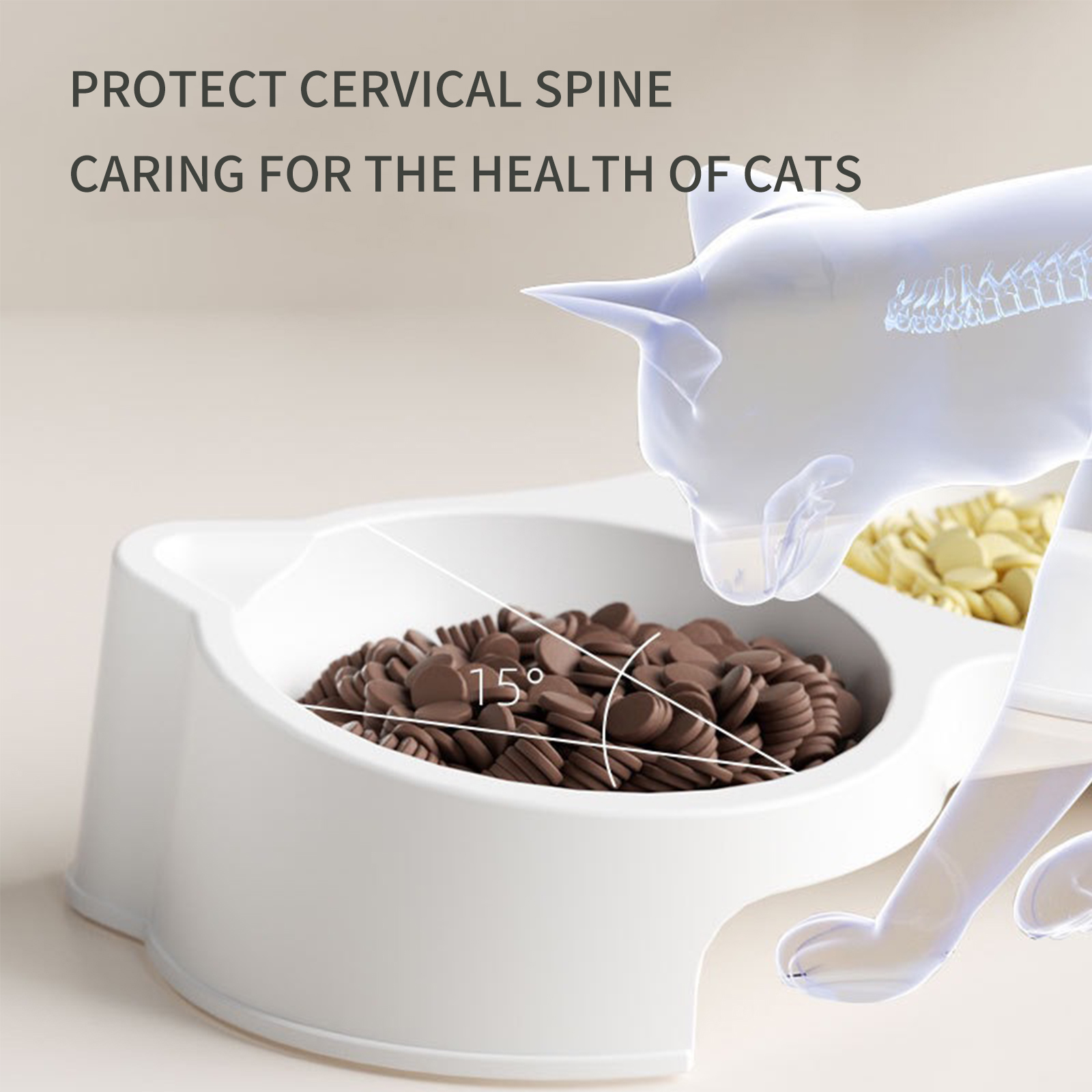 Pet cat bowl, feeding bowl, cat dog food bowl, raised cat food bowl, water feeding bowl, double bowl, slanted mouth, neck protection, anti overturning