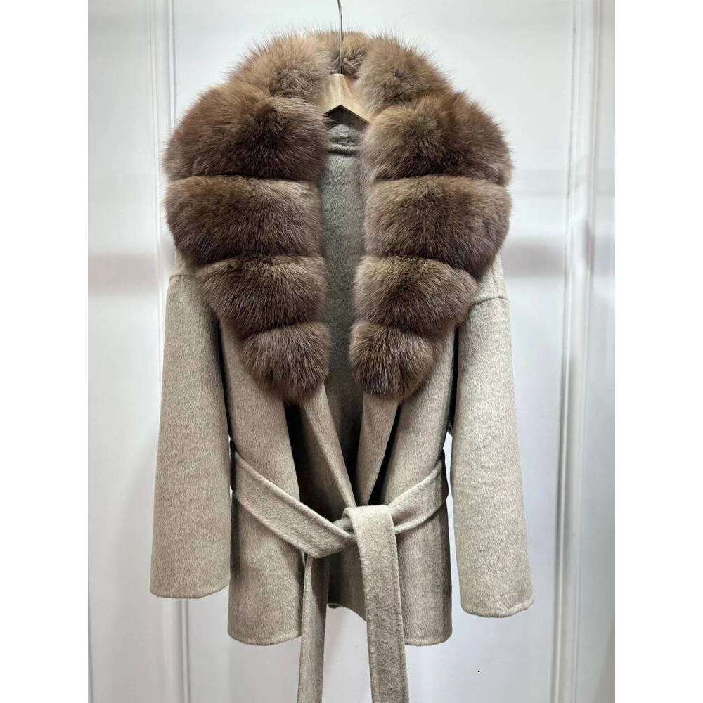 Designer Clothing Janveny Natural Fox Fur Wool Overcoat Autumn Winter Women's Short Loose Woolen Blends Coat Office Lady Elegant Cashmere Jacket 