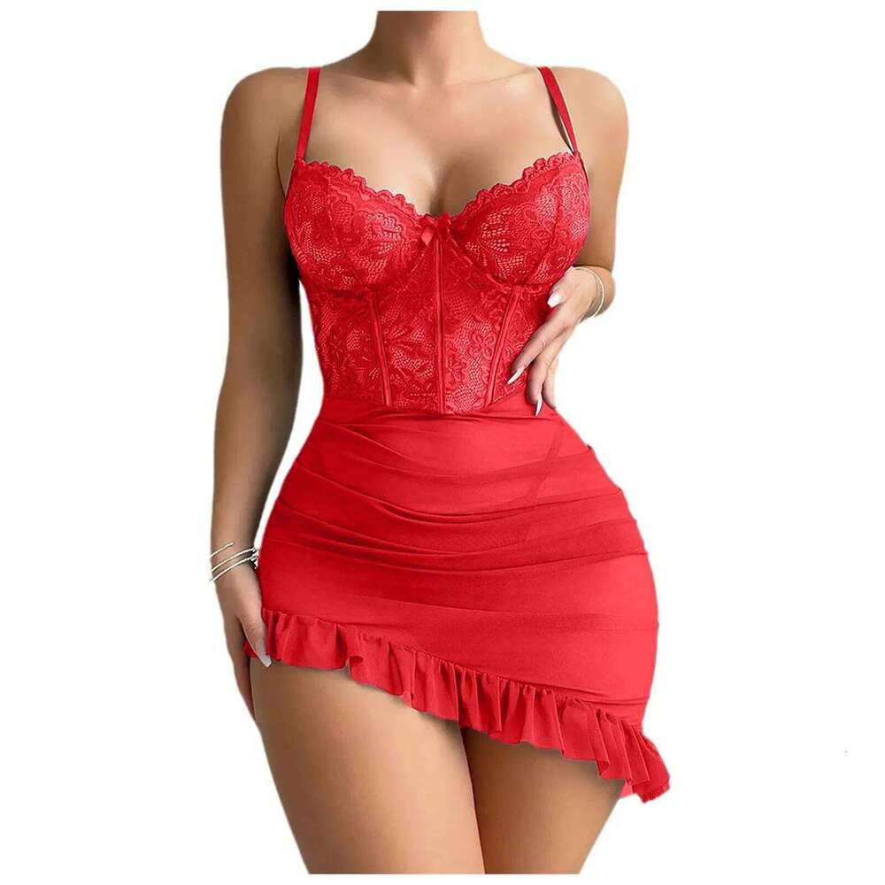 Transparent Underwire Bra Erotic Set Fairy Lingerie Women's See Through Lace Nightdress Pamas Sets Delicate Sexy Nighty
