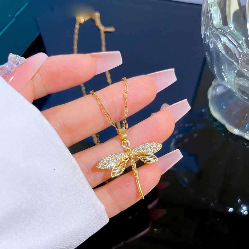 316L Stainless Steel Personality Dragonfly Pendant Necklace For Women Fashion Girls Clavicle Chain Party Jewelry Gifts D Z250731 Z250910