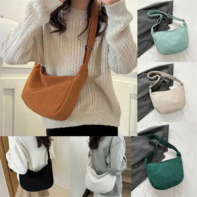 Corduroy Shoulder Bag Minimalist Crossbody Bag Womens Handbags Fashion Fabric Underarm Bag Solid Color Zipper Female Handbag Y250730