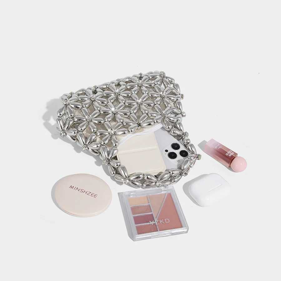 Personalized Beaded Woven Handbags Hollow Out Crystal Shiny Dumpling Cloud Chains Crossbody Bags For Women Summer Beach Clutch Y250730