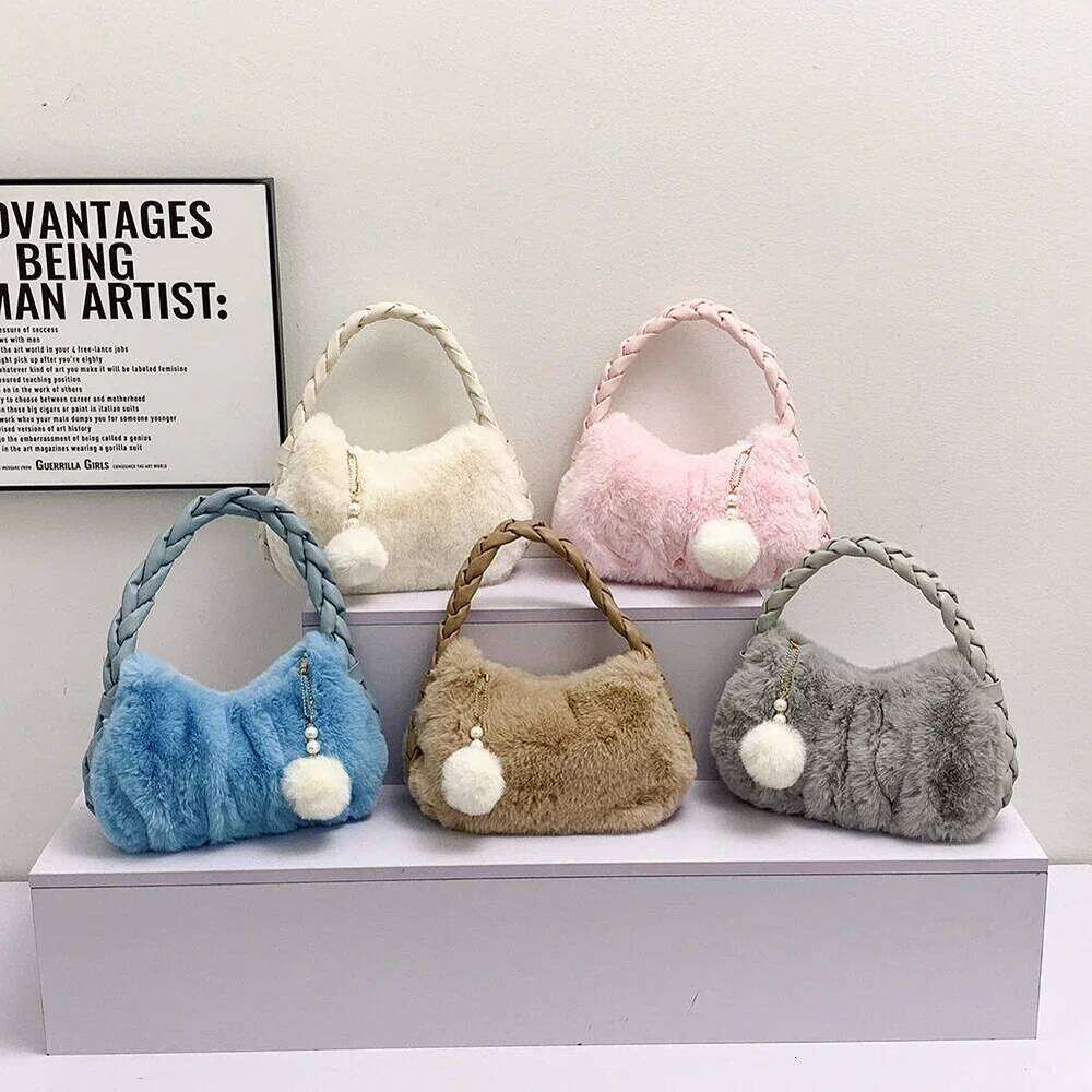 Autumn Winter for Women Plush Handbags Fur Clutch Purse Fluffy Shoulder Designer Furry Hobos Top Handle Bag
