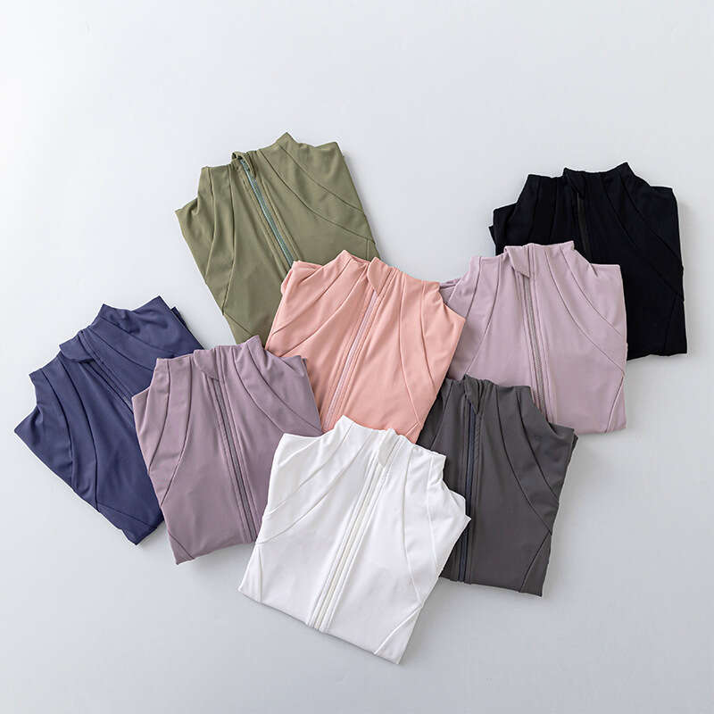 Simple Slim Fit Yoga Jacket Fitness Long Sleeve Top Stand Collar Quick Dry Sports Sun Protection Cardigan Tight Waist