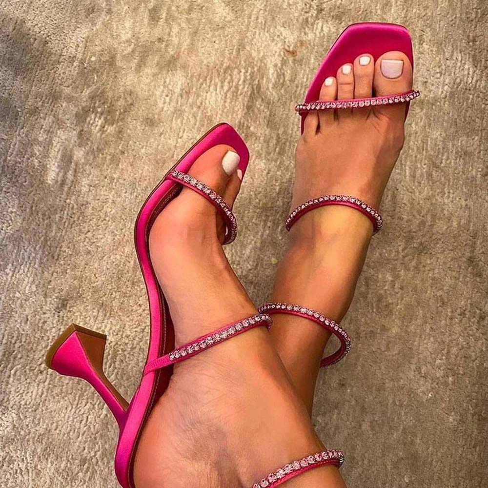 crystal embellishery strap slippers slip on mules evening shoes Rhinestone spool Heel women's heels Luxury Designers heeled sandals With box35-42