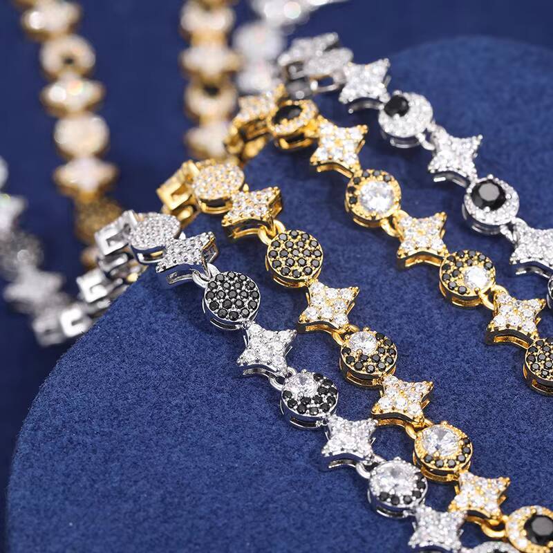 New Arrival 925 Sterling Silver 8mm Iced Out White Gold Pass Diamond Tester Moissanite Rapper Jewelry Sun Moon Star Link Chain