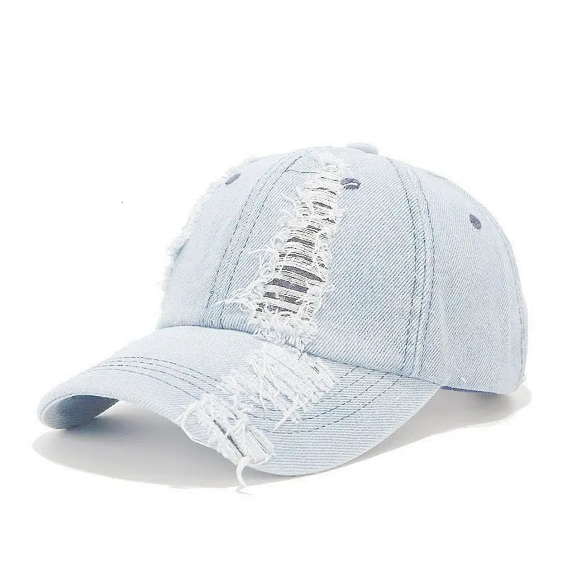 Baseball cap for men in spring and summer fashionable European and American washed hole denim duckbill cap outdoor casual sun 250730