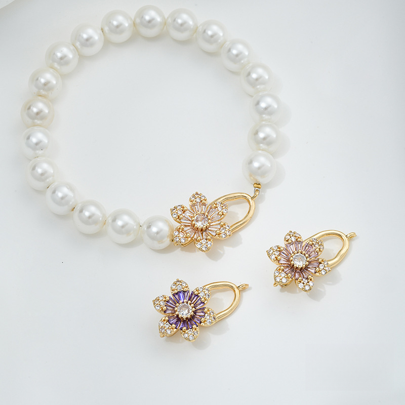 14K Copper Gold Plated Zircon Designer Bracelet Flower Butterfly Pearl Clasp DIY Handmade Necklace Madam Accessories End Clasp
