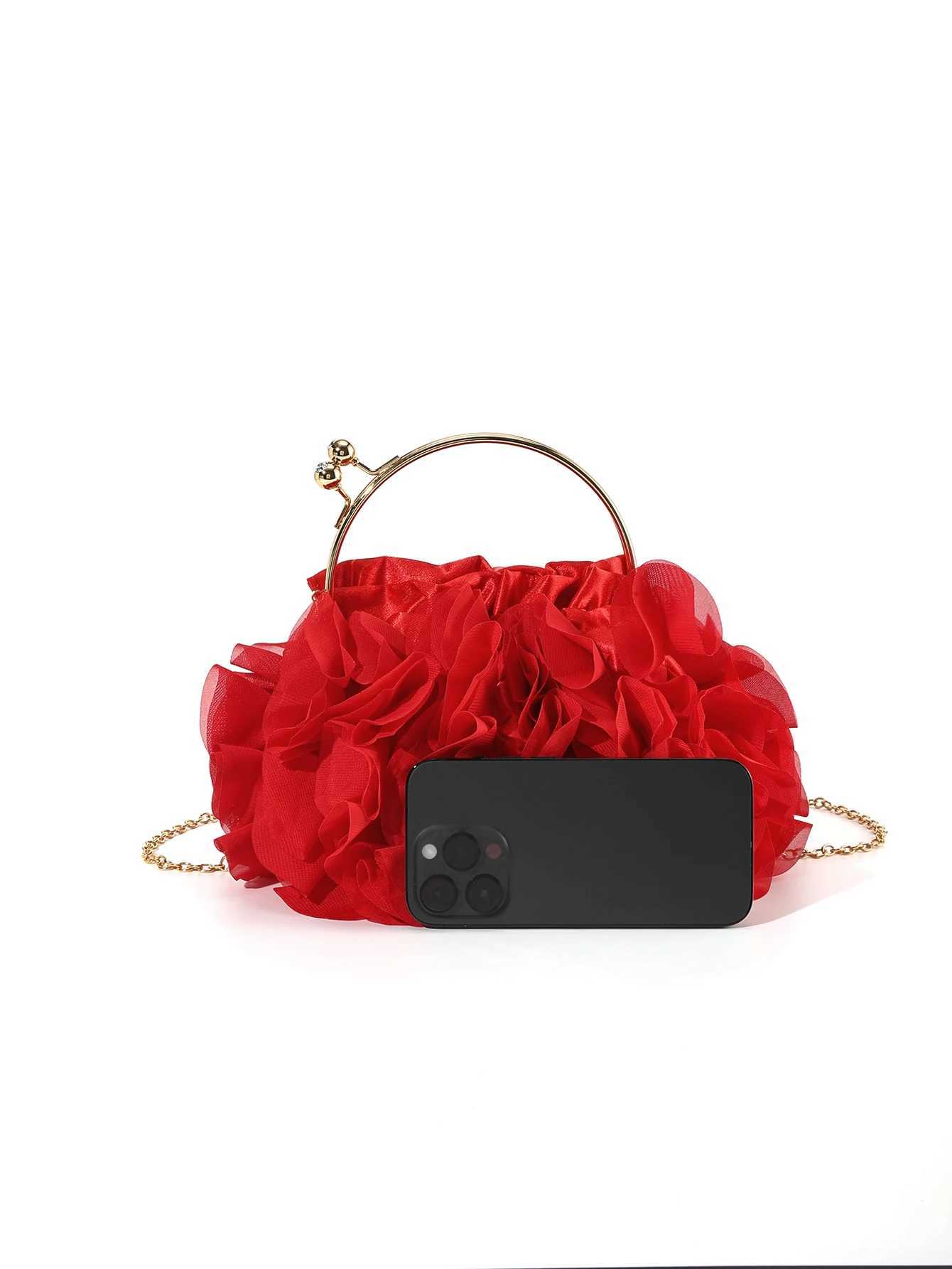 Vintage Satin Floral Bride Party Evening Clutch Bag Women Wedding Purses and Handbags Shoulder Chain Bag Y250730