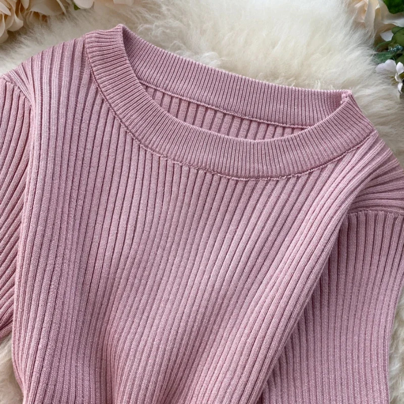 2026 Summer Dresses Chic Solid Korean Vintage High Waist Women Dress Bodycon Sexy Stretch Knitted 250731