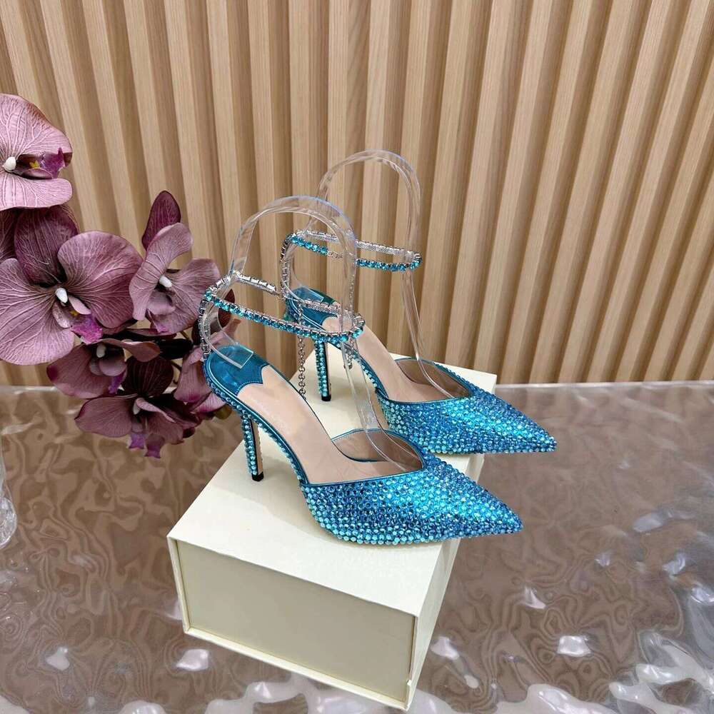 Women Size34-42 Genuine Leather Crystals Pumps Super High Heels Sandals Pointed Toes Designer Shoes Zapatillas De Mujer be4