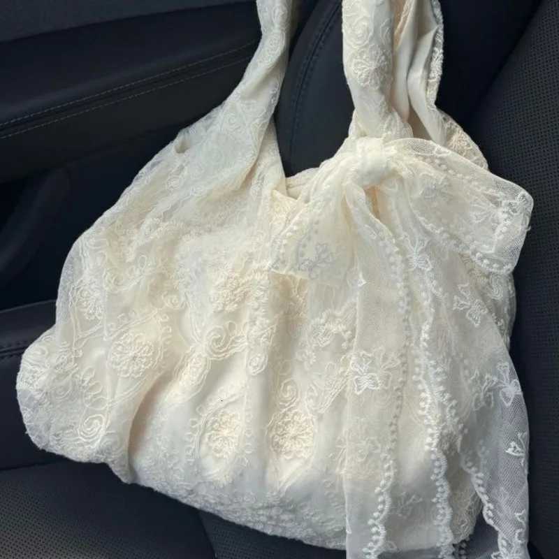 JIAERDI Fairycore Aesthetic White Handbag Women 2025 Summer Sweet Lace Bow Shoulder Bags Ladies Large Capacity Underarm Bag Y2k Y250730