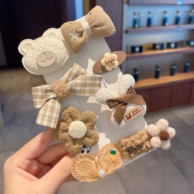 8/9pcs/Set Plush Hairpins Cute Colorful Knitting Flowers Plaid Fruits Barrettes Hair Clip for Kids Child Hair Accessories Sets R250730