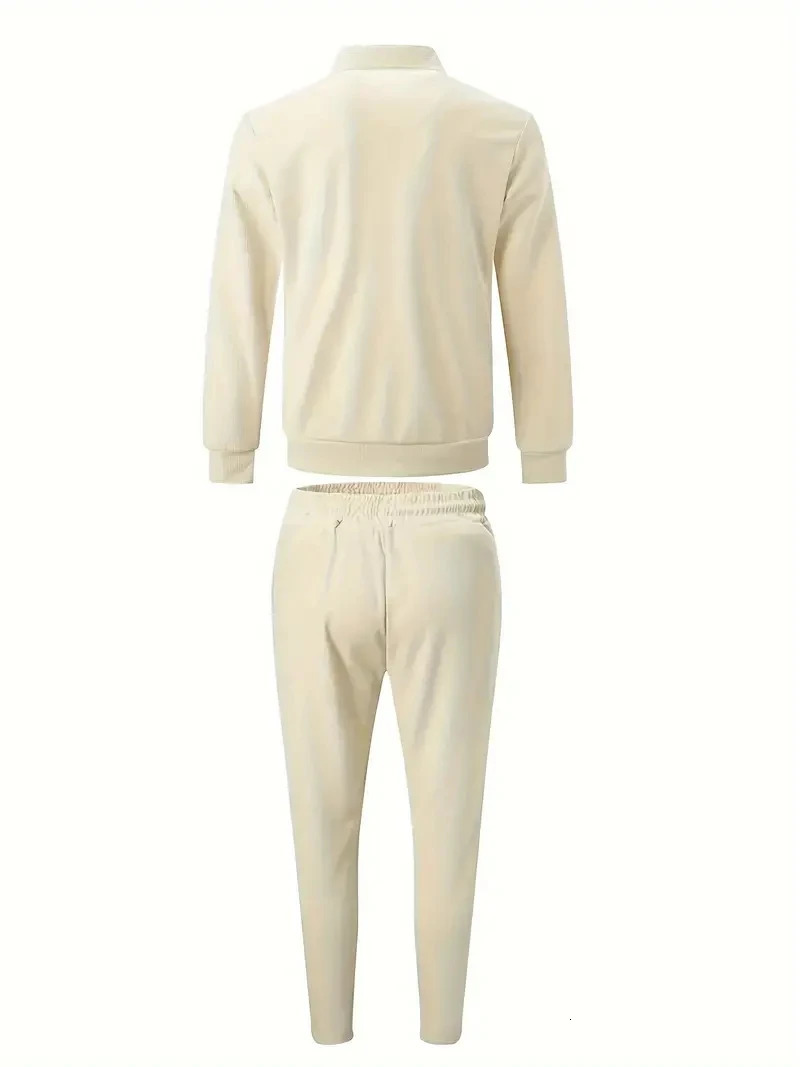 2 Pieces Classic Mens Sportswear Set Soft Breathable Full Zip Tracksuit 250731