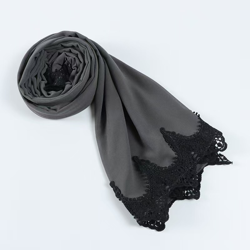T1357 New Lace Chiffon Bead Malay Long Scarf Pearl Chiffon Hijab Scarf Silk Shawl