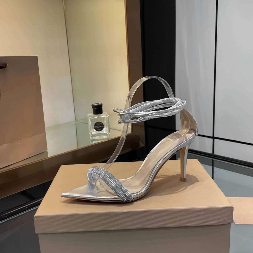 New Women Size35-43 Genuine Leather Crystal Sandals Super High Heels Pumps Ankle Strap Designer Shoes Zapatillas De Mujer 0be