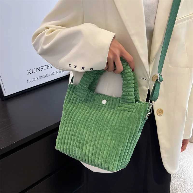 Fashion Corduroy Womens Bag 2022 Trend New Handbags Niche Versatile Bucket Shoulder Bags Female Nylon Button Crossbody Bags Y250730