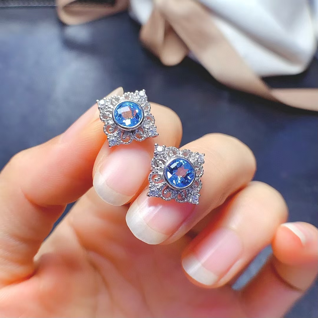 Allergy Free 925 Silver Topaz Stud Earring 5mm Total 1ct Natural Topaz Earrings with Thick 18K Gold Plating