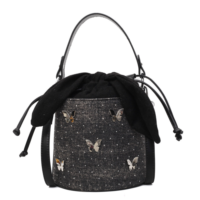 Niche Design Denim Bucket 2025 New Trendy Versatile Fashion Butterfly Single Shoulder Crossbody Bag Handbag ddmymoon