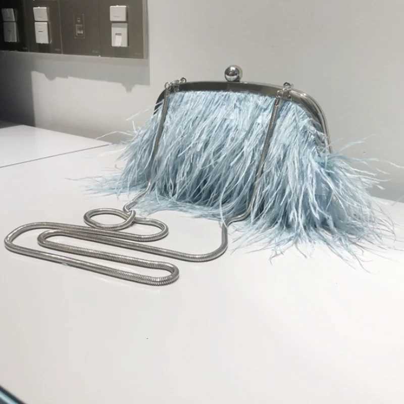 Handle Bag 2025 FAshion Female Wallet Lux Shoulder Bag New Temperament Feathers Pearl Chain Crossbody CluTCh Y250730