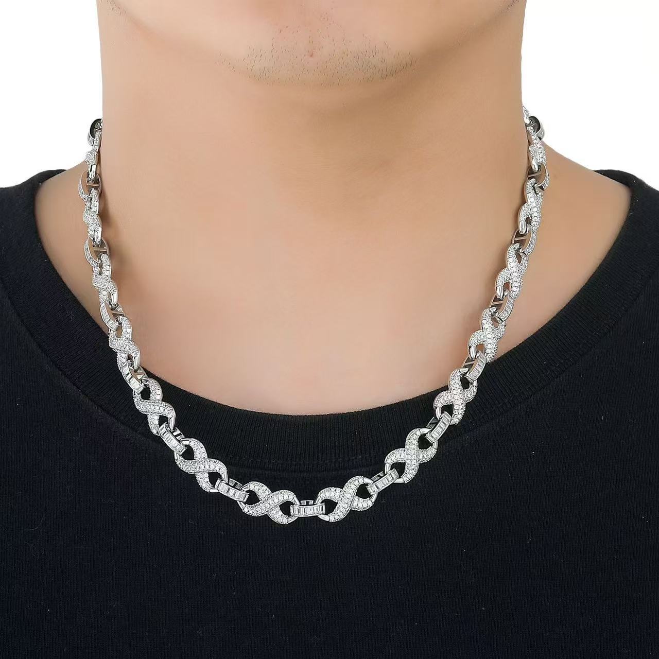 Hip Hop Jewelry 925 Silver Iced Out Infinity Necklace Pass Diamond Tester 16MM VVS Moissanite Diamond Cuban Link Chain