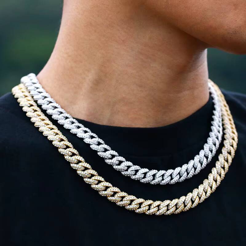 Wholesale Iced Out 10mm Silver VVS Moissanite Cuban Link Chain Hip Hop Lab Grown Moissanite Diamond Cuban Chain Necklace
