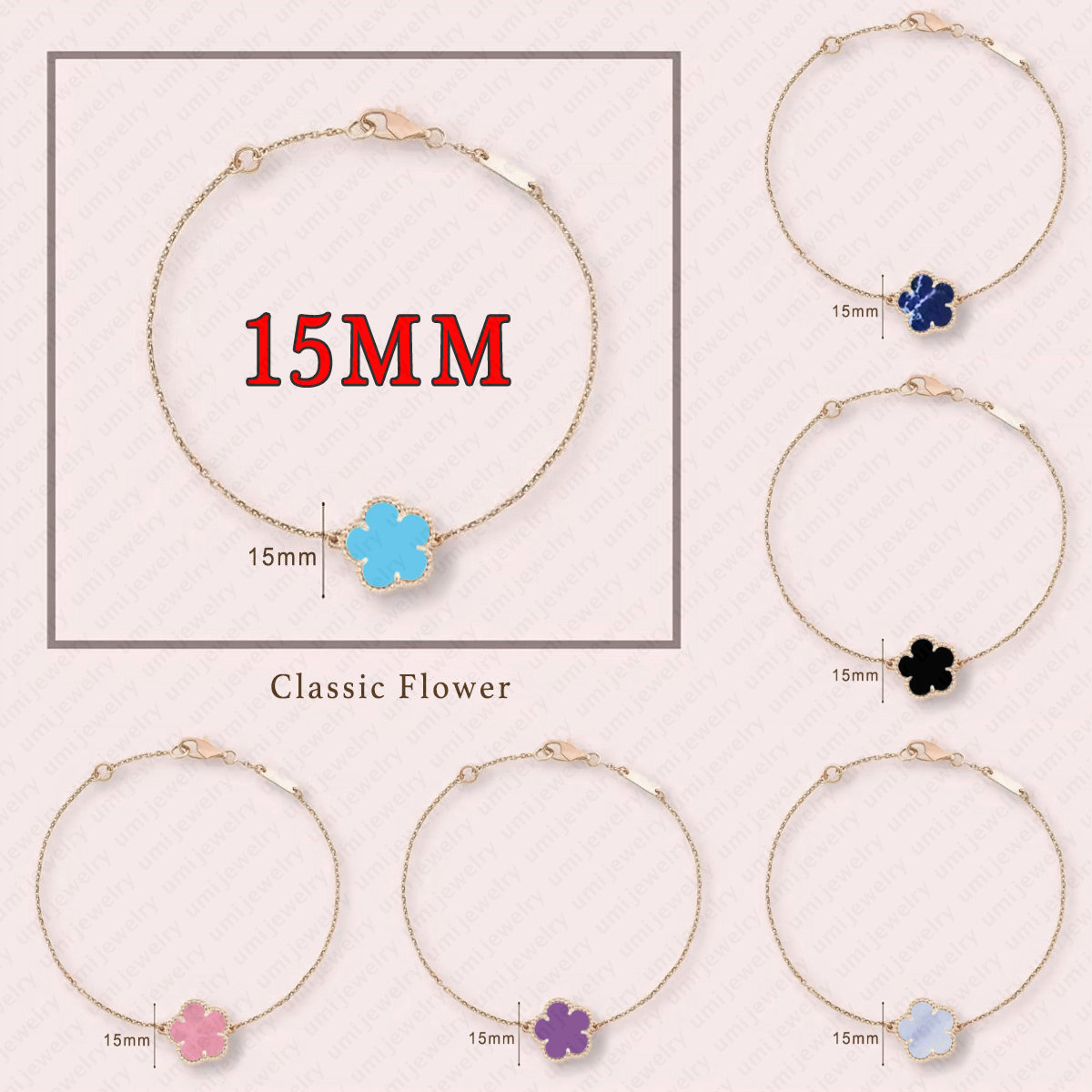 bracelet designer jewelry woman designer 15mm clover bracelet Y2K Rose Gold Plated diamond 1 motif flower bracelet for girl luxe jewelry womens accessory designer