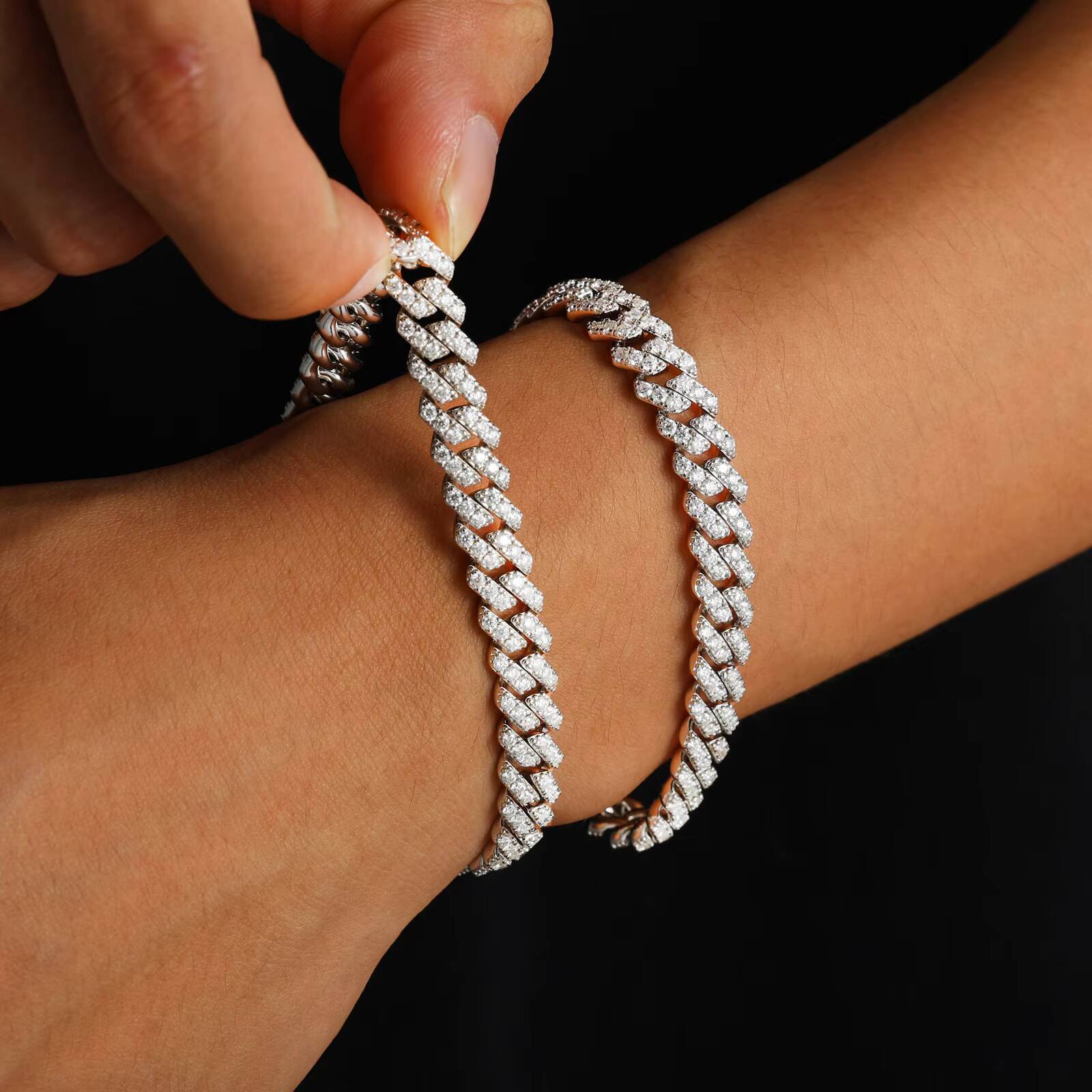 Rappers Hip Hop Jewelry 8mm White Gold 925 Sterling Silver VVS Moissanite Iced Out Cuban Link Bracelet for Men Women