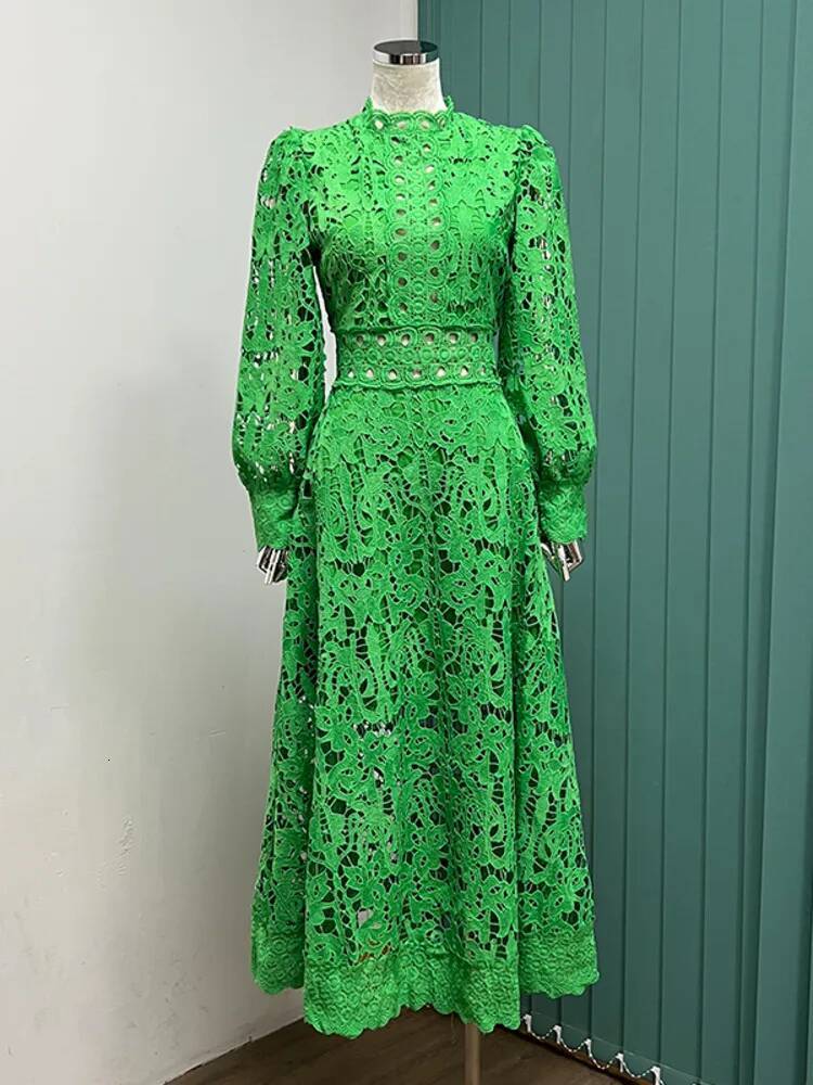 Lace Hollow Out Long Dresses Women 2025 Spring Holiday Full Sleeve Embroidery Elegant Party Vestidos Wedding Robe White ddmysept