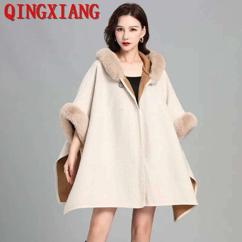 Designer Clothing 10 Colors Winter Fashion Loose Poncho Outstreet Long Cardigan Coat Warm Cloak Women Big Pendulum Capes With Faux Rabbit Fur Hat Fash