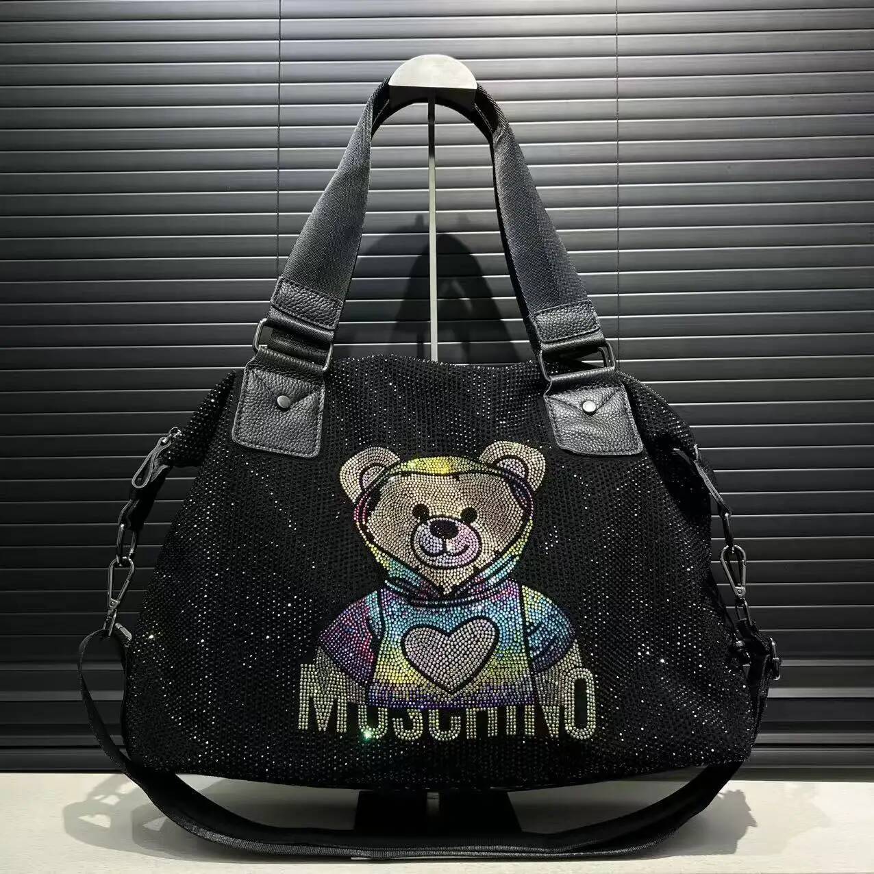 Ladies' fashionable dia jewelry cute teddy bear handbag, large capacity, personalized, elegant, shiny shoulder bag high-quality