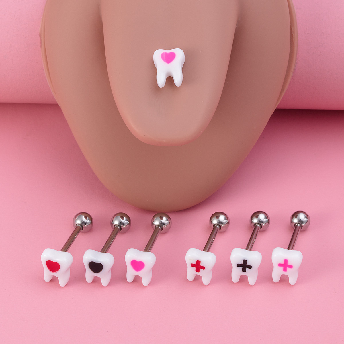 Love stainless steel acrylic cross luminous tongue nail teeth body puncture jewelry wholesale