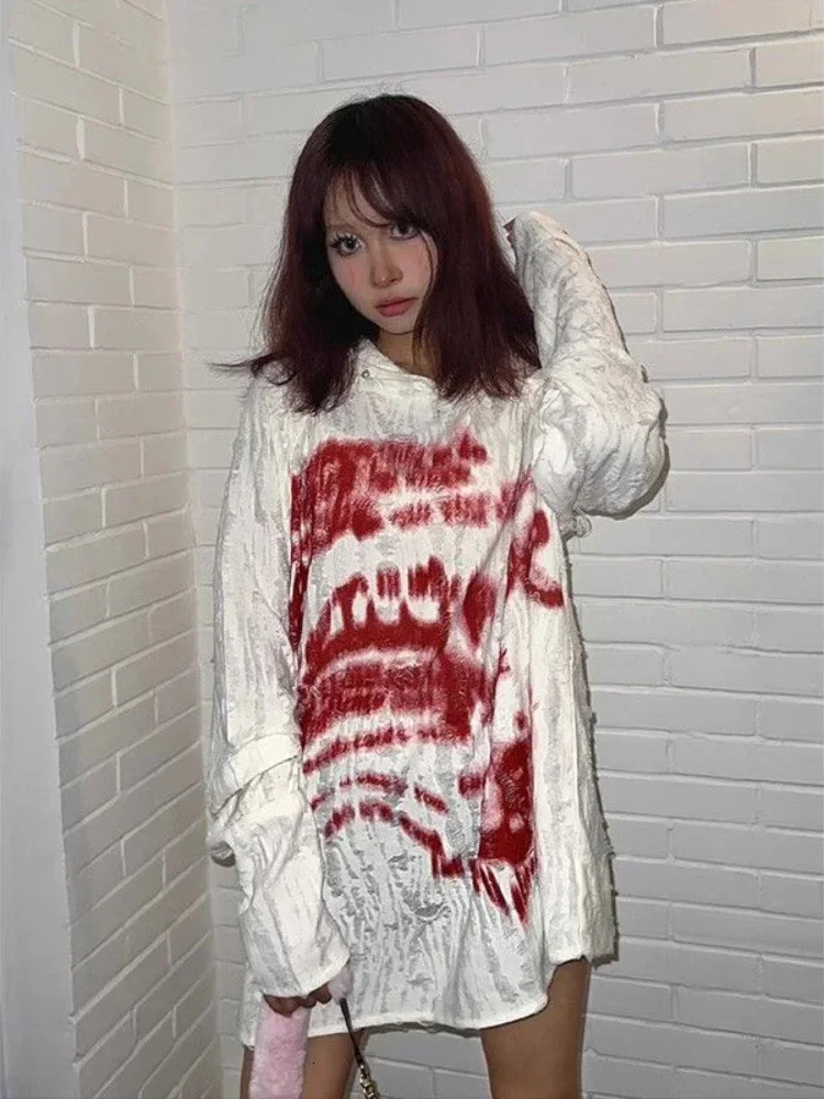 HOUZHOU Y2k Gothic Vintage Women Hoodies Harajuku Print Japanese Fashion Hooded Pullovers Loose Long Sleeve Grunge Streetwear 250730