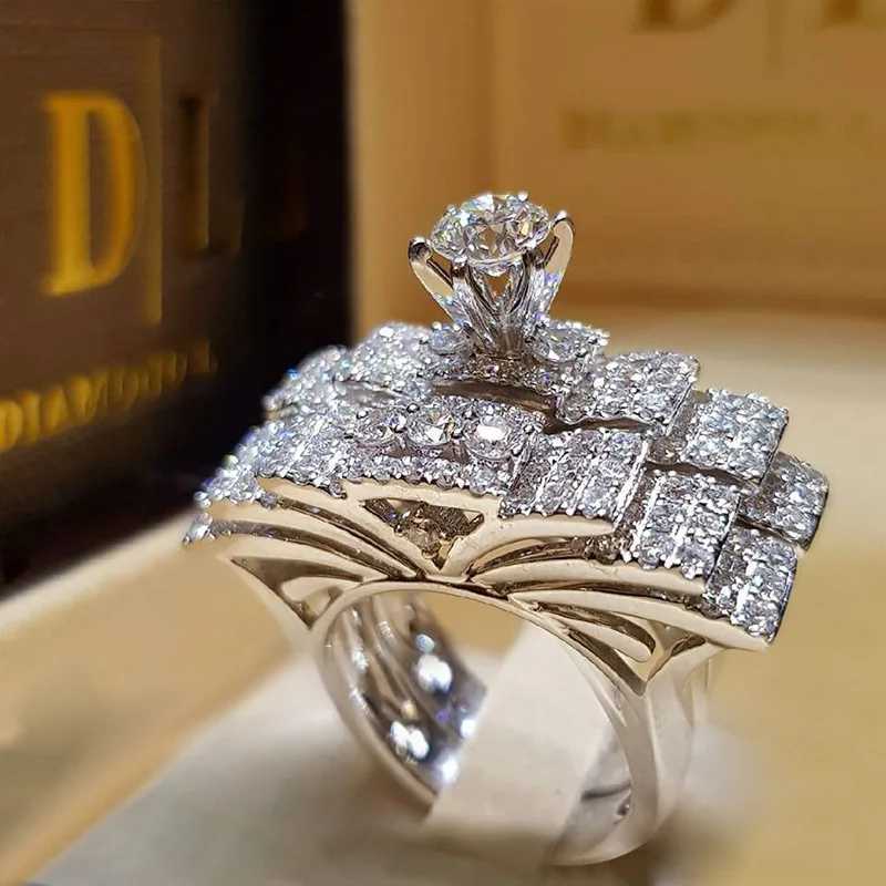 2 PCS/Set Series! Trendy Milangirl White Crystal Round Ring Set for Women Girls Wedding Engagement Party Fashion Jewelry y250730