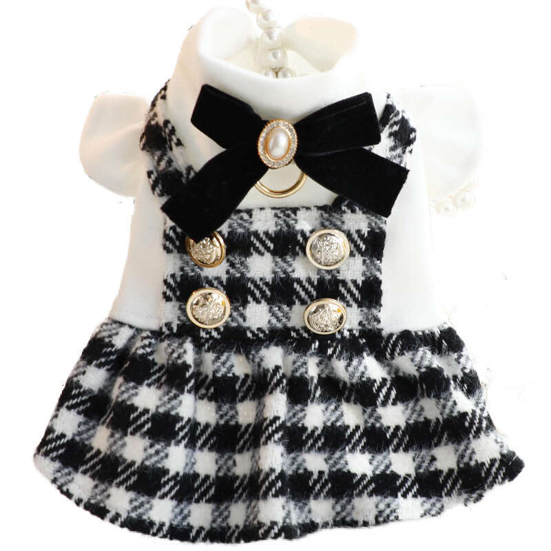 Clothes Autumn Winter Outfit Cat Princess Dress Heart Little Chanel Style Black White Leash Small Dog Teddy Pet 5283